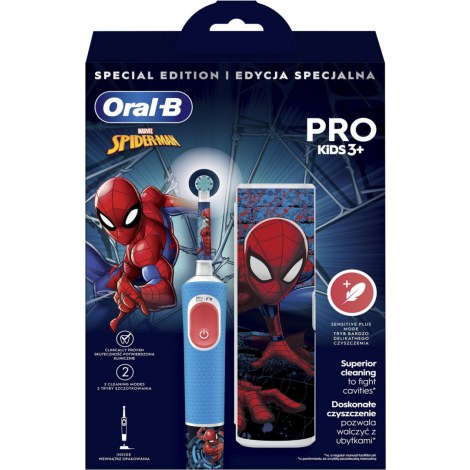 Oral-B | Vitality PRO Kids Spiderman | Electric Toothbrush with Travel Case | Rechargeable | For children | Blue | Number of bru - 2